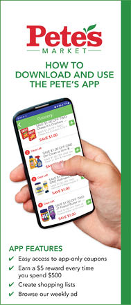 hand holding and smartphone showing Pete's Market app